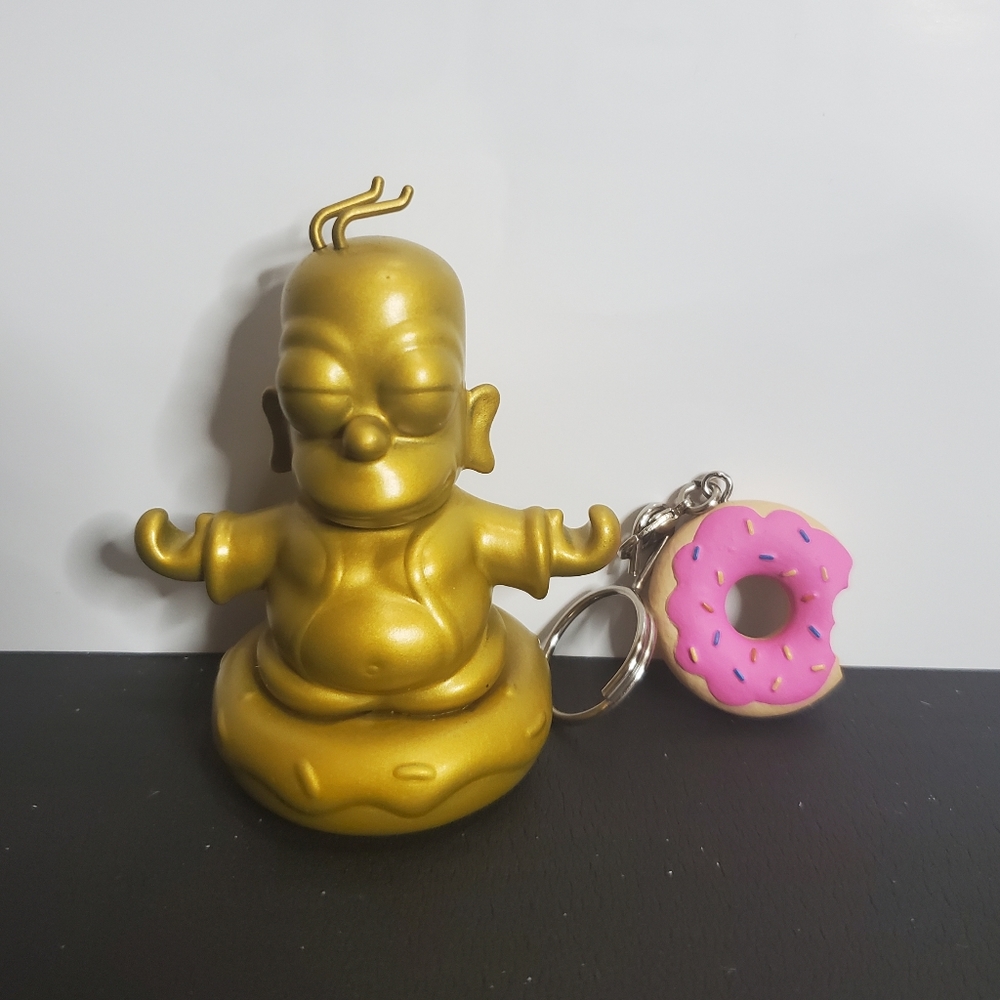 The Simpsons Homer Gold Buddha Loot Crate Kidrobot Figure + Donut Keychain Lot